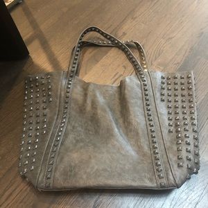 Grey vegan leather shoulder bag with grey studs